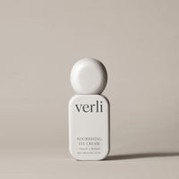 Verli nourishing eye cream bottle on a beige background